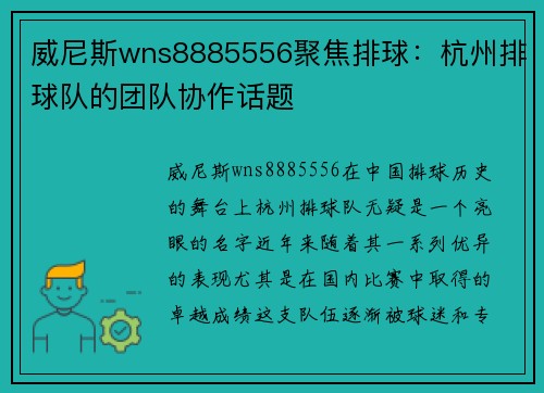 威尼斯wns8885556聚焦排球：杭州排球队的团队协作话题