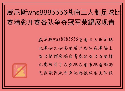 威尼斯wns8885556苍南三人制足球比赛精彩开赛各队争夺冠军荣耀展现青春风采