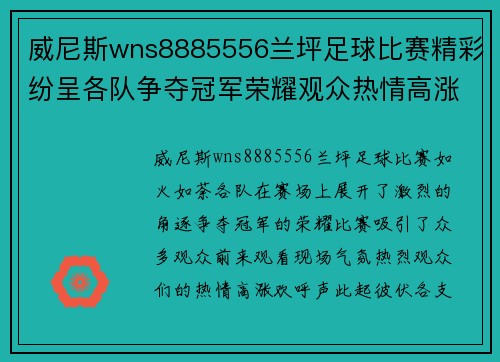 威尼斯wns8885556兰坪足球比赛精彩纷呈各队争夺冠军荣耀观众热情高涨
